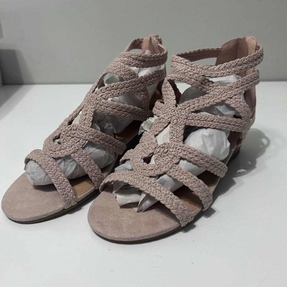 JustFab Blush Woven Wedge Sandals